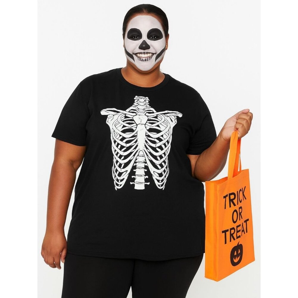 Halloween Skeleton T Shirt Size XXL Black White Ribcage Graphic Tee Costume